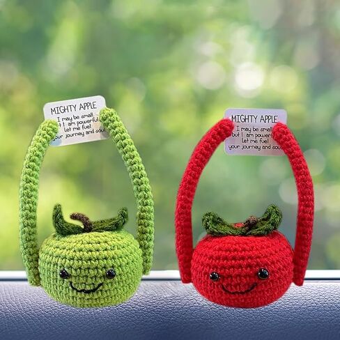 Crochet Animals,Emotional Support Crochet,Hand Woven Cute Apple Crochet Flowers,Positive Energy Card Yarn Woven Doll Desktop Decorations,Used for Home Office Decoration,Car Decoration in Saudi Arabia