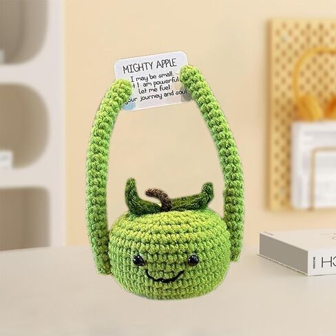 Crochet Animals,Emotional Support Crochet,Hand Woven Cute Apple Crochet Flowers,Positive Energy Card Yarn Woven Doll Desktop Decorations,Used for Home Office Decoration,Car Decoration in Saudi Arabia