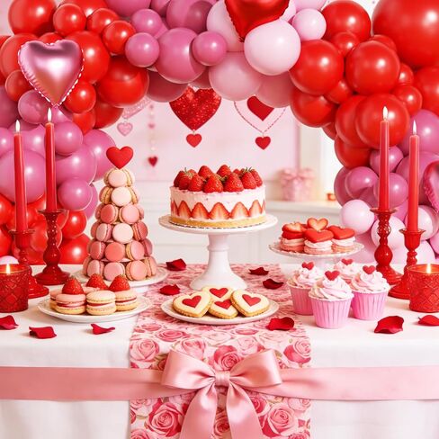 Valentines Day Balloon Arch Kit, Valentine Pink Red Heart Balloons with Rose Petals for Bachelorette Bridal Wedding Memorial Engagement Birthday Galentines Romantic Valentines Party Decorations in Saudi Arabia