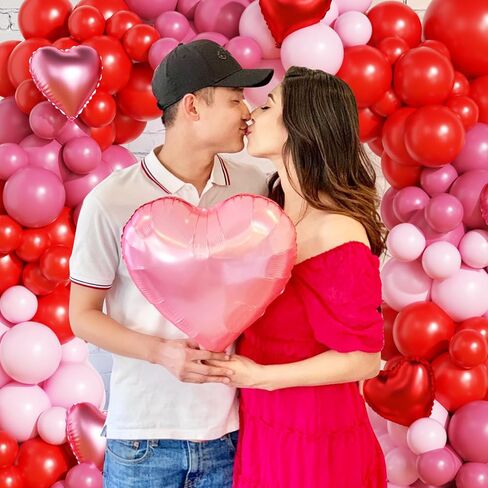 Valentines Day Balloon Arch Kit, Valentine Pink Red Heart Balloons with Rose Petals for Bachelorette Bridal Wedding Memorial Engagement Birthday Galentines Romantic Valentines Party Decorations in Saudi Arabia