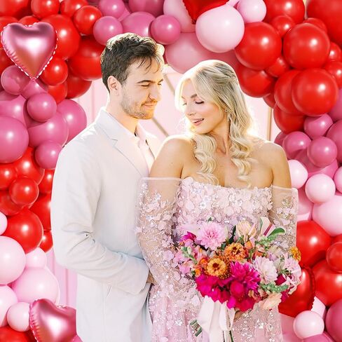 Valentines Day Balloon Arch Kit, Valentine Pink Red Heart Balloons with Rose Petals for Bachelorette Bridal Wedding Memorial Engagement Birthday Galentines Romantic Valentines Party Decorations in Saudi Arabia