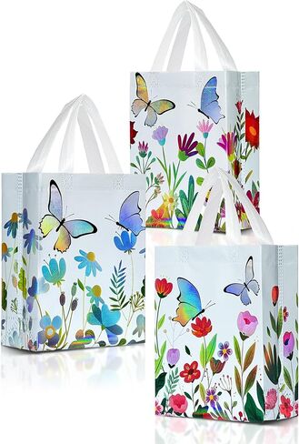 Nush Nush Butterfly Gift Bags with Handles Medium Size - Floral Gift Bag Set of 6 with Shiny Iridescent Holographic Print - Reusable Party Favor Bags for Girls, Birthday, and Butterfly Party Favors in Saudi Arabia