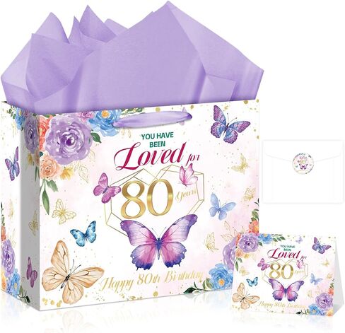90th Birthday Gifts for Women Floral Butterfly 90th Birthday Gift Bag with Purple Wrapping Paper Card Sticker Envelope for Mom Grandma Cheers to 90 Years Old 1936 Party Presents Decorations Supplies in Saudi Arabia
