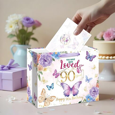 90th Birthday Gifts for Women Floral Butterfly 90th Birthday Gift Bag with Purple Wrapping Paper Card Sticker Envelope for Mom Grandma Cheers to 90 Years Old 1936 Party Presents Decorations Supplies in Saudi Arabia