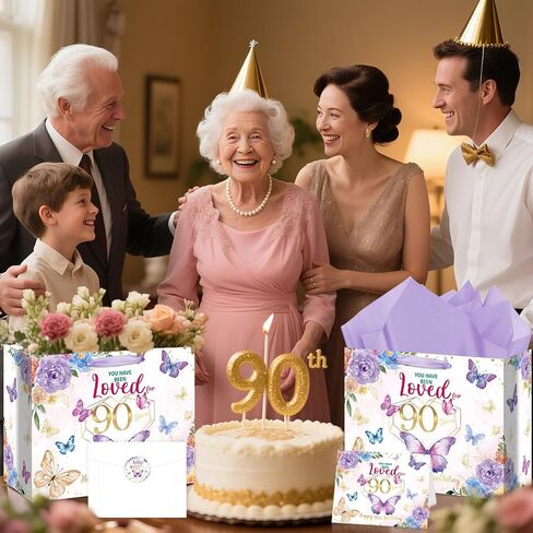 90th Birthday Gifts for Women Floral Butterfly 90th Birthday Gift Bag with Purple Wrapping Paper Card Sticker Envelope for Mom Grandma Cheers to 90 Years Old 1936 Party Presents Decorations Supplies in Saudi Arabia