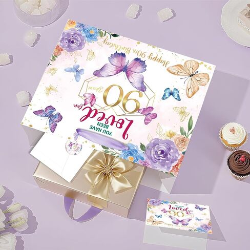 90th Birthday Gifts for Women Floral Butterfly 90th Birthday Gift Bag with Purple Wrapping Paper Card Sticker Envelope for Mom Grandma Cheers to 90 Years Old 1936 Party Presents Decorations Supplies in Saudi Arabia