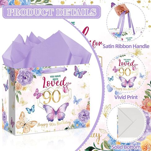90th Birthday Gifts for Women Floral Butterfly 90th Birthday Gift Bag with Purple Wrapping Paper Card Sticker Envelope for Mom Grandma Cheers to 90 Years Old 1936 Party Presents Decorations Supplies in Saudi Arabia
