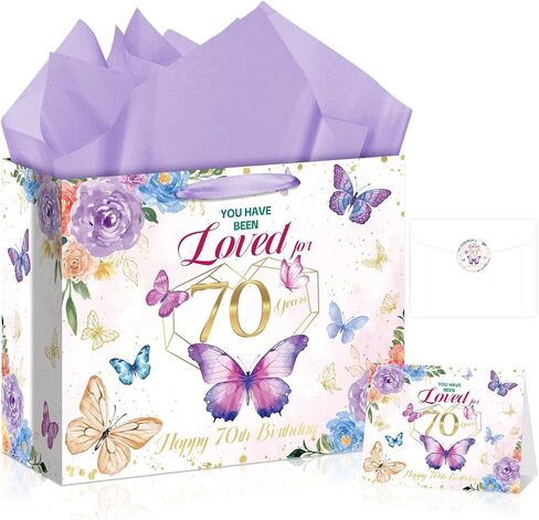 90th Birthday Gifts for Women Floral Butterfly 90th Birthday Gift Bag with Purple Wrapping Paper Card Sticker Envelope for Mom Grandma Cheers to 90 Years Old 1936 Party Presents Decorations Supplies in Saudi Arabia