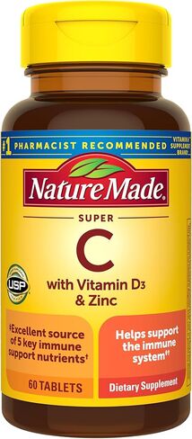 Nature Made Super C with Vitamin D3 and Zinc, Dietary Supplement for Immune Support, 60 Tablets, 60 Day Supply in Kuwait