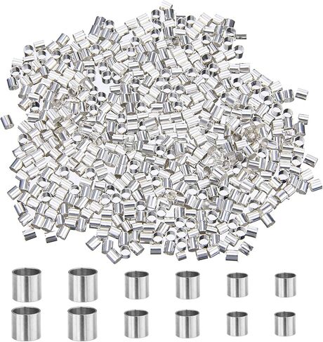 1500 Pcs Crimp Tube Beads for Jewelry Making, 1.5mm 2mm 2.5mm Silver Round Crimp Beads, Plated Brass Tube Bead, Crimping Bead, Column Stoppers to Secure The Ends of Jewelry Strings, DIY Bracelet in Saudi Arabia