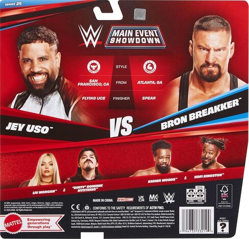 Mattel WWE Main Event Showdown Action Figures 2-Pack with Accessory, Series #25 Bron Breakker vs Jey USO Collectible Set, 6-inch in Saudi Arabia