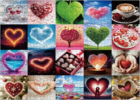 Love Heart Couples Puzzle 1000 Pieces for Adults, Colorful Collage Valentines Day Jigsaw Puzzle, Love Shaped Challenging Art Puzzles in Saudi Arabia