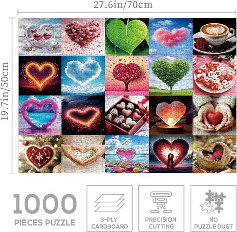 Love Heart Couples Puzzle 1000 Pieces for Adults, Colorful Collage Valentines Day Jigsaw Puzzle, Love Shaped Challenging Art Puzzles in Saudi Arabia