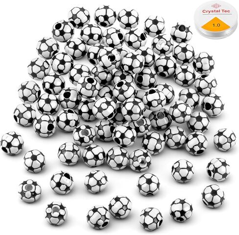 100 PCS Soccer Ball Beads, Acrylic Soccer Ball Charm, Loose Beads for Bracelets, Lanyard, Keychains, Necklace Jewelry Making Crafts Round 12mm in Saudi Arabia
