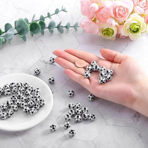 100 PCS Soccer Ball Beads, Acrylic Soccer Ball Charm, Loose Beads for Bracelets, Lanyard, Keychains, Necklace Jewelry Making Crafts Round 12mm in Saudi Arabia