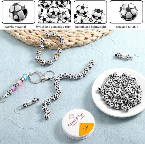100 PCS Soccer Ball Beads, Acrylic Soccer Ball Charm, Loose Beads for Bracelets, Lanyard, Keychains, Necklace Jewelry Making Crafts Round 12mm in Saudi Arabia