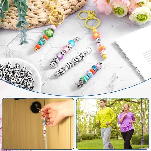 100 PCS Soccer Ball Beads, Acrylic Soccer Ball Charm, Loose Beads for Bracelets, Lanyard, Keychains, Necklace Jewelry Making Crafts Round 12mm in Saudi Arabia