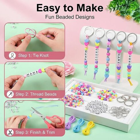 TUKIU 564Pcs DIY Bead Keychain Making Kit with Letter Beads Metal Keychains Colorful Beads Heart Shaped Bead String for DIY Bead Key Chain Bracelet and Necklace Crafts in Saudi Arabia