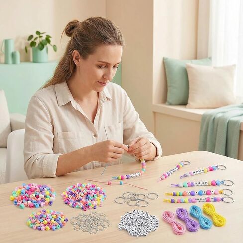 TUKIU 564Pcs DIY Bead Keychain Making Kit with Letter Beads Metal Keychains Colorful Beads Heart Shaped Bead String for DIY Bead Key Chain Bracelet and Necklace Crafts in Saudi Arabia