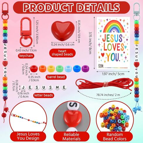 Kigeli 35 Sets Jesus Loves You Bead Keychains Craft Kit Christian Crafts Bulk DIY Rainbow Religious Bead Key Chain with Cards Letter Beads Key Ring for Christian Gifts VBS Jewelry Making in Saudi Arabia