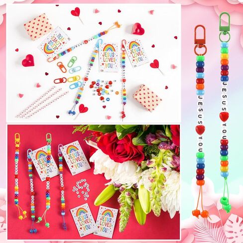 Kigeli 35 Sets Jesus Loves You Bead Keychains Craft Kit Christian Crafts Bulk DIY Rainbow Religious Bead Key Chain with Cards Letter Beads Key Ring for Christian Gifts VBS Jewelry Making in Saudi Arabia