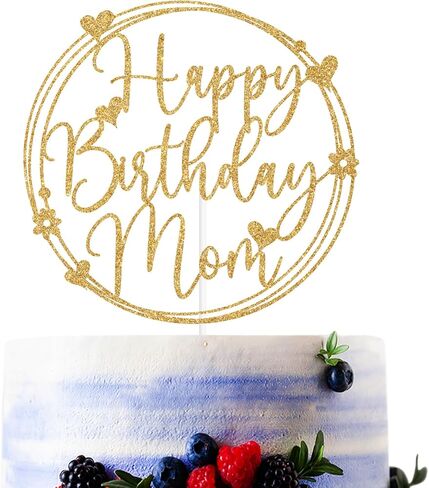 Gold Glitter Happy Birthday Mom Cake Topper, Feliz Cumpleanos Mama/Best Mom Ever, Mother's Day Birthday Party Decorations Supplies in Saudi Arabia