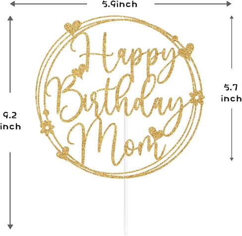 Gold Glitter Happy Birthday Mom Cake Topper, Feliz Cumpleanos Mama/Best Mom Ever, Mother's Day Birthday Party Decorations Supplies in Saudi Arabia