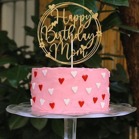 Gold Glitter Happy Birthday Mom Cake Topper, Feliz Cumpleanos Mama/Best Mom Ever, Mother's Day Birthday Party Decorations Supplies in Saudi Arabia