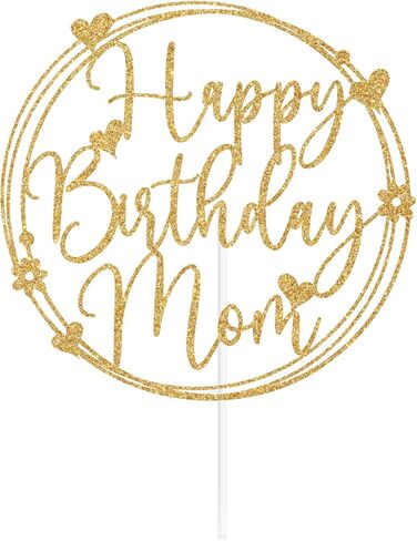 Gold Glitter Happy Birthday Mom Cake Topper, Feliz Cumpleanos Mama/Best Mom Ever, Mother's Day Birthday Party Decorations Supplies in Saudi Arabia