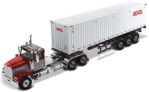 جرار ترادف Western Star 4900 SF Day Cab باللون العنابي والرمادي مع حاوية بحرية جيدة جافة OOCL 40' 1/50 in Saudi Arabia