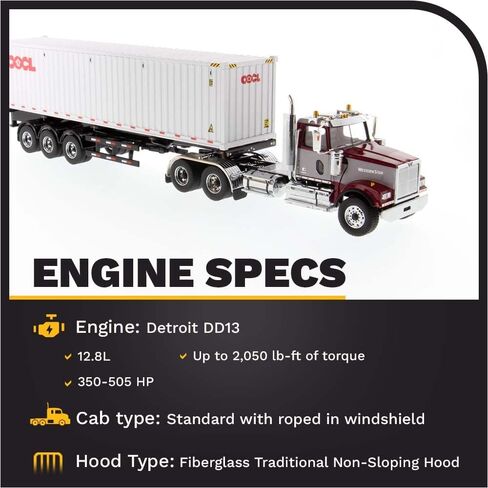 جرار ترادف Western Star 4900 SF Day Cab باللون العنابي والرمادي مع حاوية بحرية جيدة جافة OOCL 40' 1/50 in Saudi Arabia