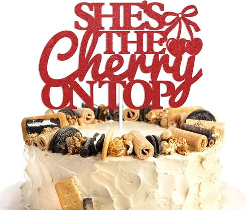 She's The Cherry on Top Cake Topper - Cherry Bachelorette Party Decorations, Coquette Fruit Bridal Shower Cake Topper for Girl Bachelorette Party Bridal Shower Supplies Red Glitter in Saudi Arabia