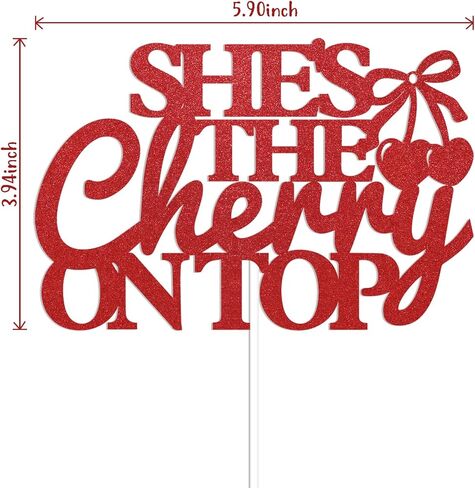 She's The Cherry on Top Cake Topper - Cherry Bachelorette Party Decorations, Coquette Fruit Bridal Shower Cake Topper for Girl Bachelorette Party Bridal Shower Supplies Red Glitter in Saudi Arabia