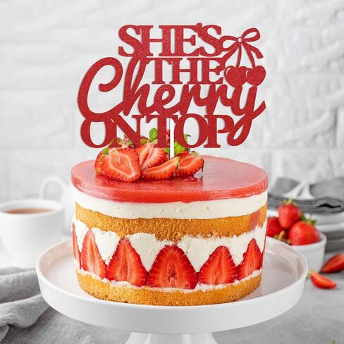 She's The Cherry on Top Cake Topper - Cherry Bachelorette Party Decorations, Coquette Fruit Bridal Shower Cake Topper for Girl Bachelorette Party Bridal Shower Supplies Red Glitter in Saudi Arabia