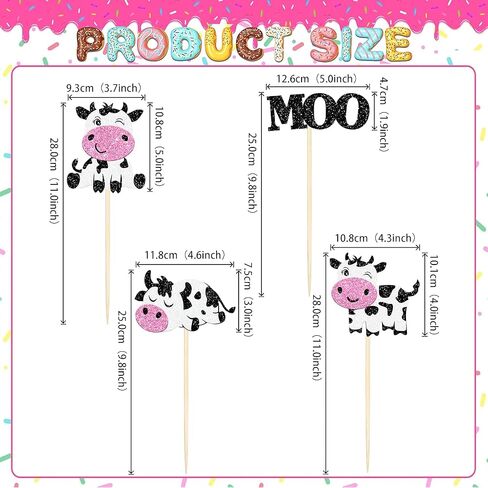 12 Pcs Glitter Cow Cupcake Toppers – Farm Animal Moo Cupcake Picks for Cow Theme Baby Shower, Gender Reveal, Kids Birthday Party Cake Decorations in Kuwait