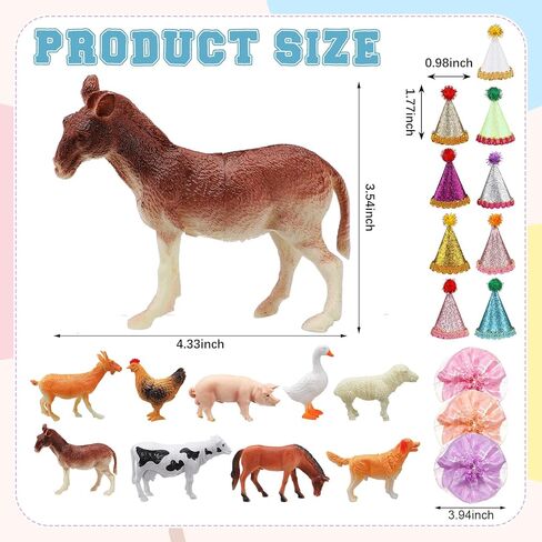Weysat 41 Pcs Farm Animal Birthday Party Decorations Mini Birthday Hat with Pom Poms Figure Model Cake Toppers with Mini Skirt Hat Gift Boxes(Farm) in Saudi Arabia