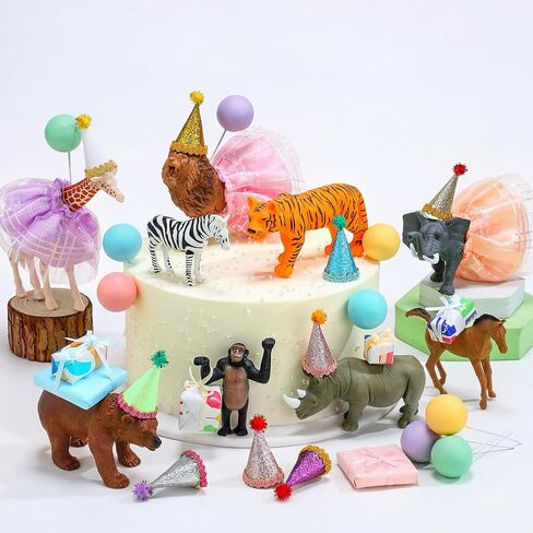 Weysat 41 Pcs Farm Animal Birthday Party Decorations Mini Birthday Hat with Pom Poms Figure Model Cake Toppers with Mini Skirt Hat Gift Boxes(Farm) in Saudi Arabia
