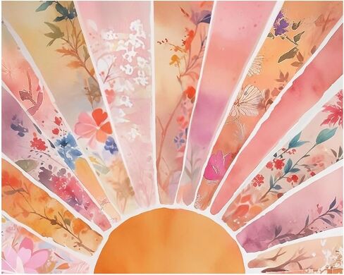 RLTXBUK Abstract Boho Floral Sun Paint by Numbers Kit for Adults Beginners Kids 4-12, Mid Century Modern Orange and Pink Sunrise DIY Oil Painting Kits on Canvas Framed for Home Decor Gifts 20x16 in in Kuwait