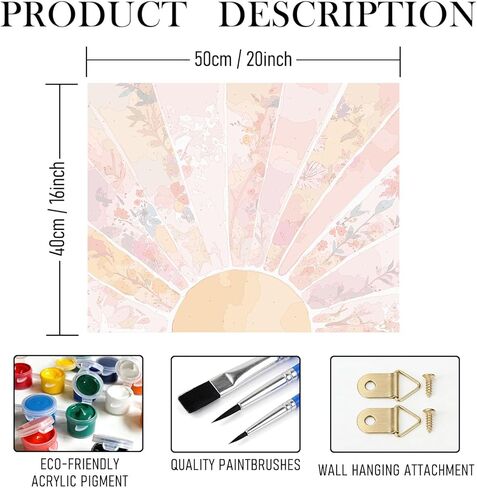 RLTXBUK Abstract Boho Floral Sun Paint by Numbers Kit for Adults Beginners Kids 4-12, Mid Century Modern Orange and Pink Sunrise DIY Oil Painting Kits on Canvas Framed for Home Decor Gifts 20x16 in in Kuwait
