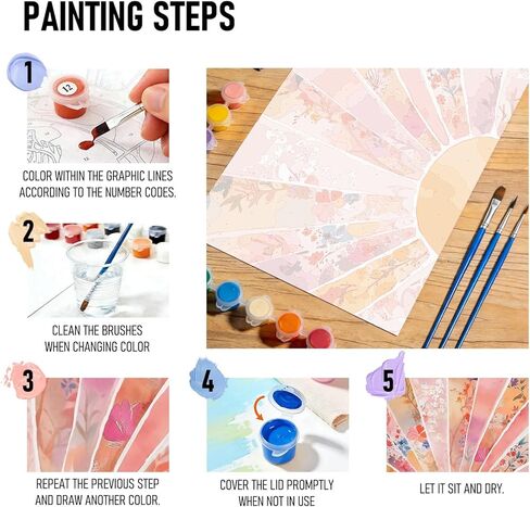 RLTXBUK Abstract Boho Floral Sun Paint by Numbers Kit for Adults Beginners Kids 4-12, Mid Century Modern Orange and Pink Sunrise DIY Oil Painting Kits on Canvas Framed for Home Decor Gifts 20x16 in in Kuwait