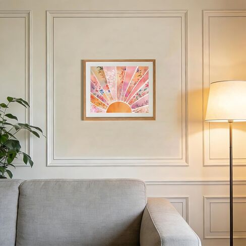 RLTXBUK Abstract Boho Floral Sun Paint by Numbers Kit for Adults Beginners Kids 4-12, Mid Century Modern Orange and Pink Sunrise DIY Oil Painting Kits on Canvas Framed for Home Decor Gifts 20x16 in in Kuwait