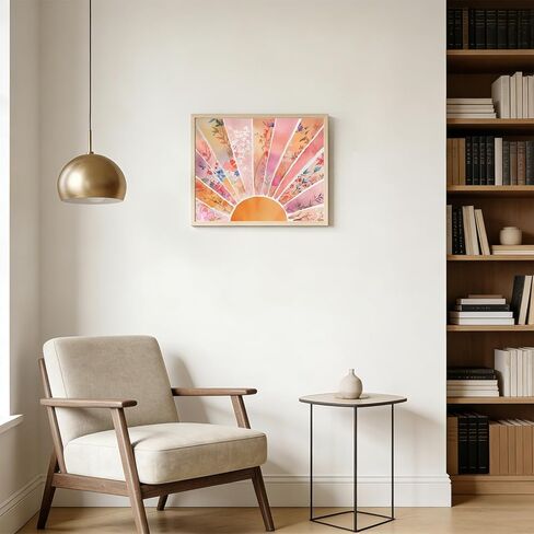 RLTXBUK Abstract Boho Floral Sun Paint by Numbers Kit for Adults Beginners Kids 4-12, Mid Century Modern Orange and Pink Sunrise DIY Oil Painting Kits on Canvas Framed for Home Decor Gifts 20x16 in in Kuwait