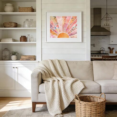 RLTXBUK Abstract Boho Floral Sun Paint by Numbers Kit for Adults Beginners Kids 4-12, Mid Century Modern Orange and Pink Sunrise DIY Oil Painting Kits on Canvas Framed for Home Decor Gifts 20x16 in in Kuwait