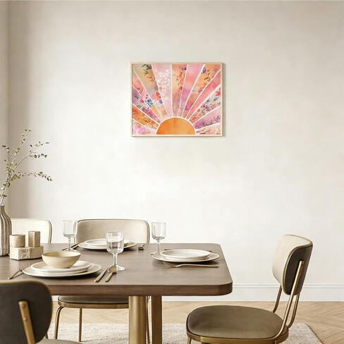 RLTXBUK Abstract Boho Floral Sun Paint by Numbers Kit for Adults Beginners Kids 4-12, Mid Century Modern Orange and Pink Sunrise DIY Oil Painting Kits on Canvas Framed for Home Decor Gifts 20x16 in in Kuwait