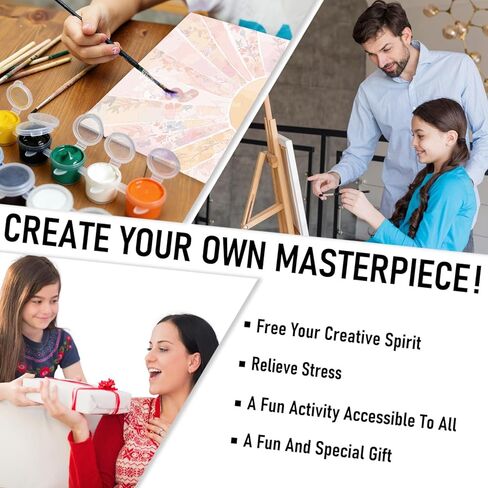 RLTXBUK Abstract Boho Floral Sun Paint by Numbers Kit for Adults Beginners Kids 4-12, Mid Century Modern Orange and Pink Sunrise DIY Oil Painting Kits on Canvas Framed for Home Decor Gifts 20x16 in in Kuwait