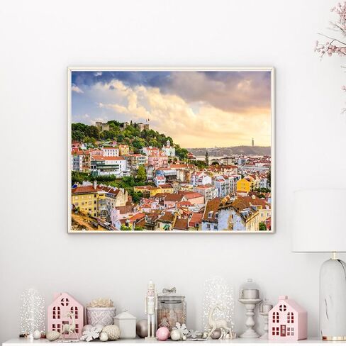 VNUIEHG DIY Digital Acrylic Painting Set Lisbon Portugal Skyline and Castle Town on Sunset Stock Pictures Paint by Numbers on Canvas Without Frame for Adult Beginner Art Craft Wall Decor 16x20Inch in Saudi Arabia
