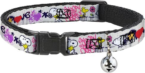 Peanuts Worldwide LLC Cat Collar, Breakaway Collar with Bell, Peanuts Snoopy and Woodstock Graffiti Collage Multi Color, 8.5 to 12 Inches 0.5 Inch Wide in Saudi Arabia