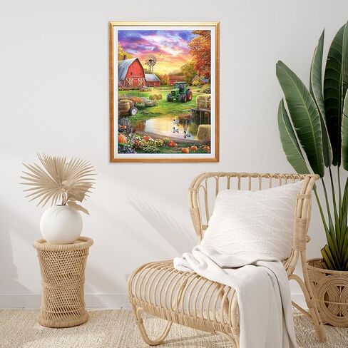 Miwixy Farm Diamond Art Kits for Adults,Fall Sunset Diamond Painting Kits,5D Full Drill Diamond Dots Paintings,Round Diamond Art Canvas for Beginners Home Wall Decor 12 x 16 Inch in Saudi Arabia