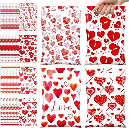 Pajean 100 Pcs Valentines Gift Bags Bulk Valentine's Day Treat Candy Goodie Bags Red Pink Heart Plastic Pouches with Handles Resealable Party Favor Stuffed for Classroom Holiday Birthday Supplies in Saudi Arabia