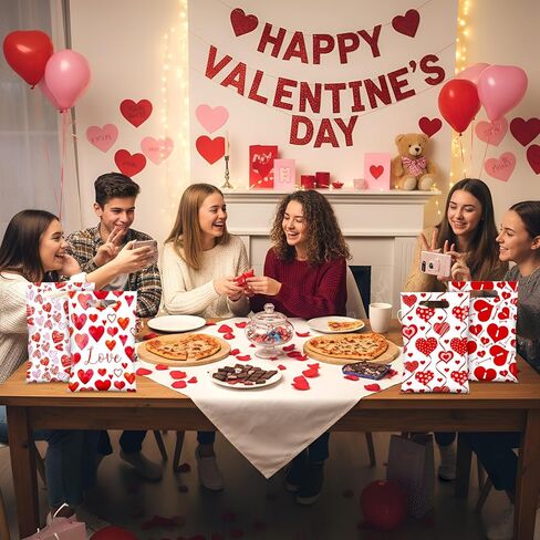 Pajean 100 Pcs Valentines Gift Bags Bulk Valentine's Day Treat Candy Goodie Bags Red Pink Heart Plastic Pouches with Handles Resealable Party Favor Stuffed for Classroom Holiday Birthday Supplies in Saudi Arabia